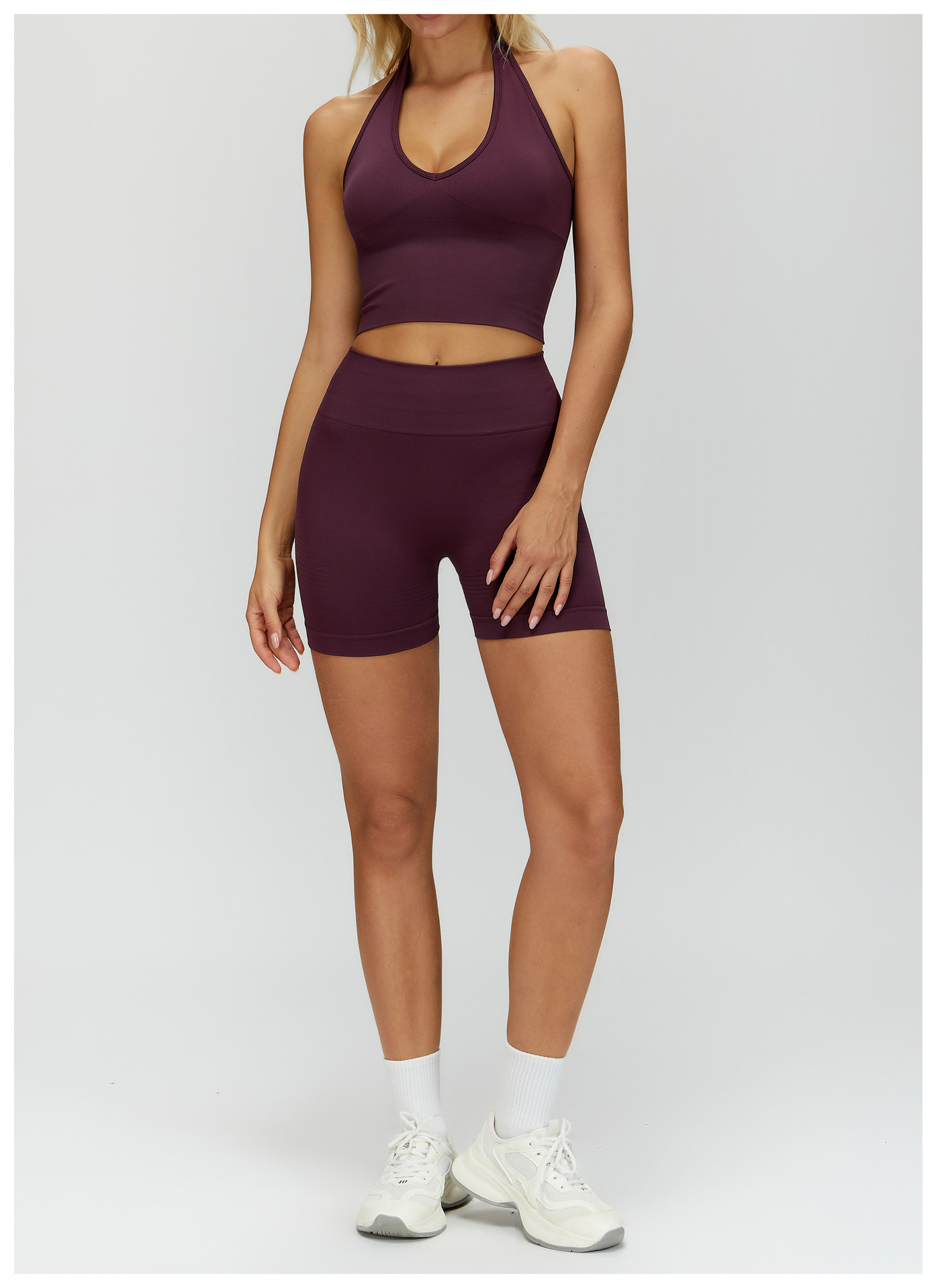 Women's High-Waist Tight Yoga Shorts – Brown & Dark Gray