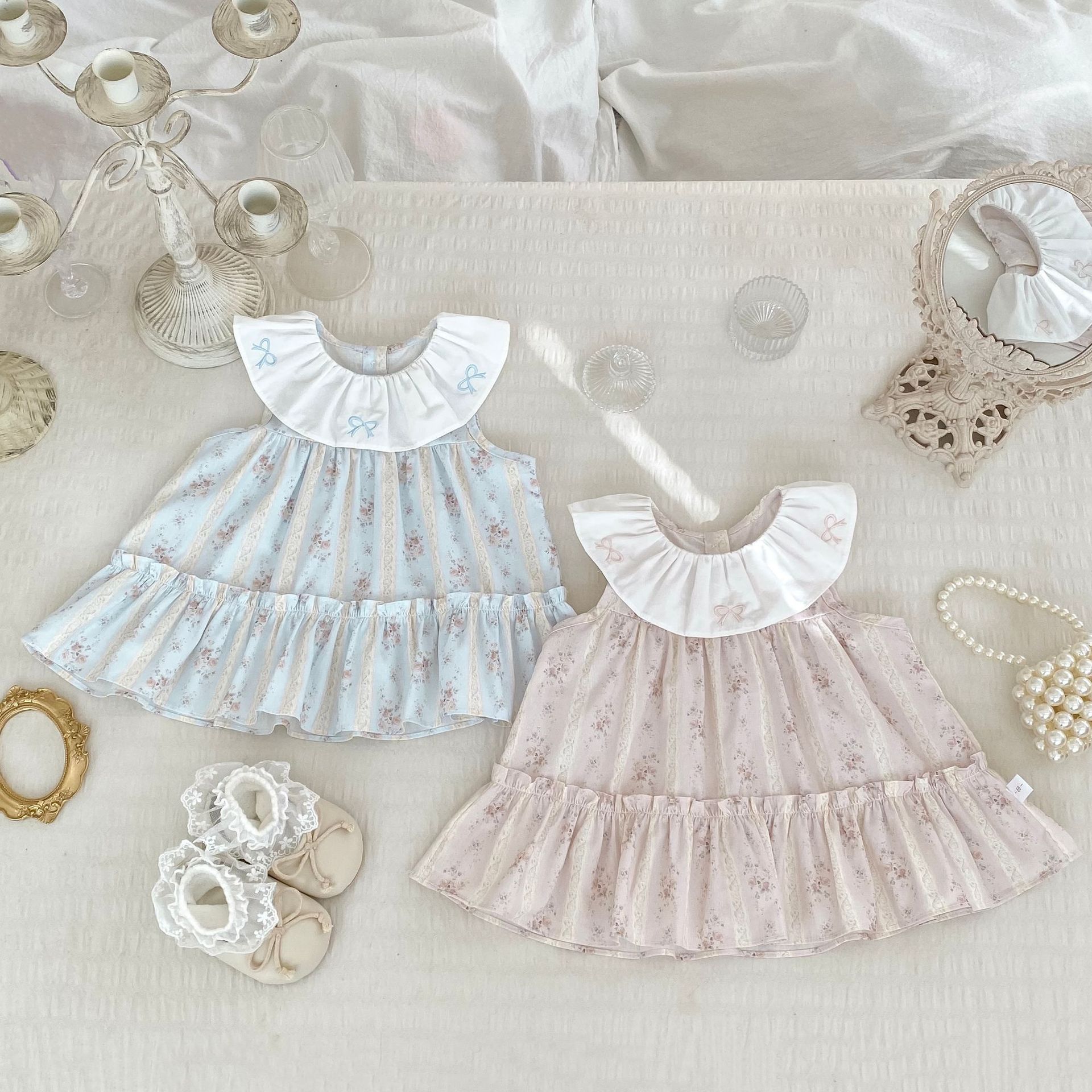 Cute Baby Girl Dress with Peter Pan Collar, Sleeveless Floral Summer Dress for Toddler Girls