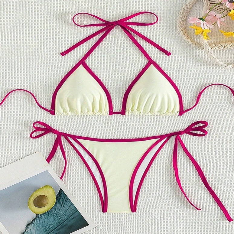 Butterfly knot floral striped split double-sided swimsuit