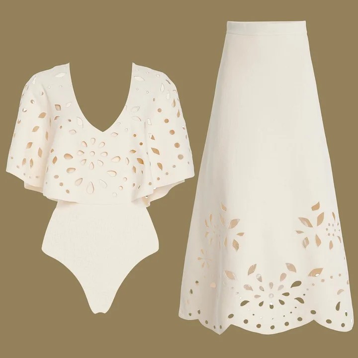 Hollow Out Ruffle Swimwear Women's Beach Set for Vacation
