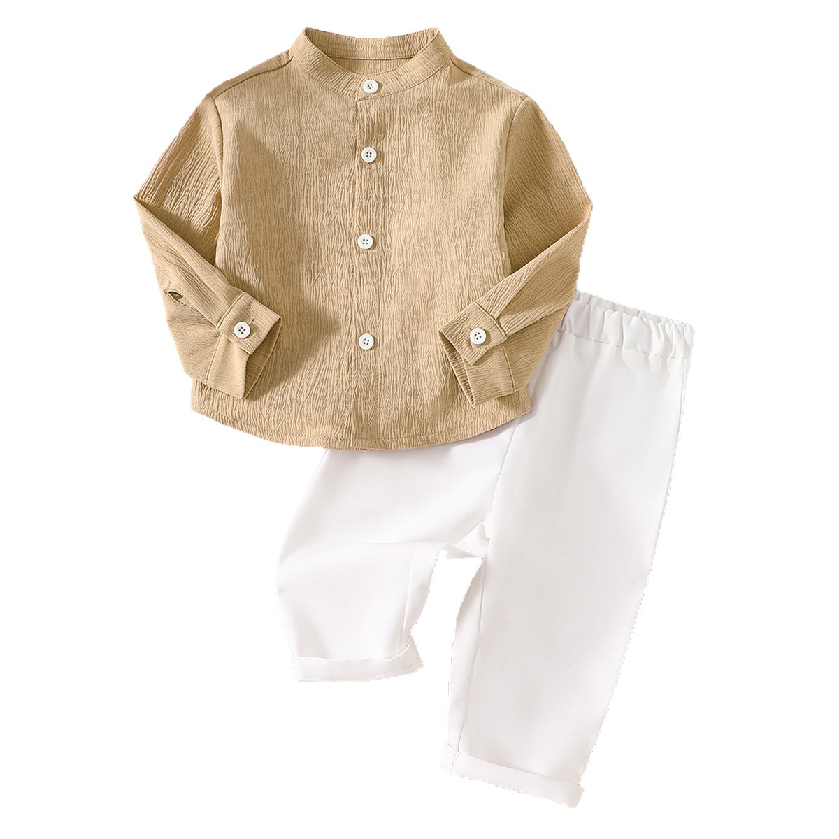 Stand up collar shirt elastic waisted pants set