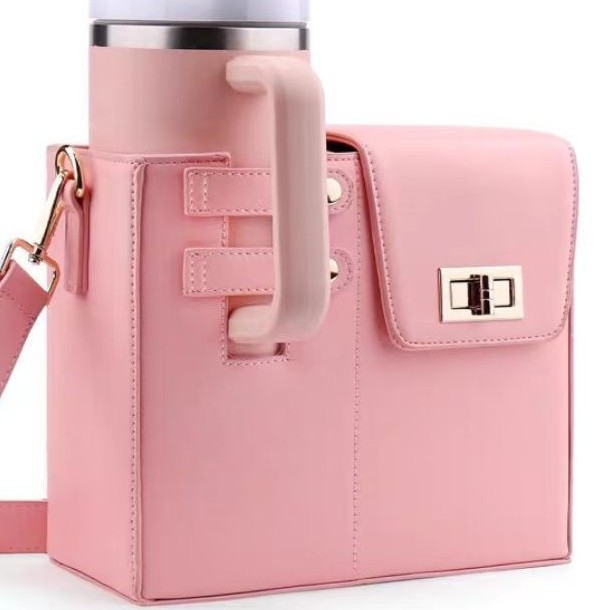 Outdoor Portable Beverage Bottle Bag, Universal Large Insulated Cup Pink Shoulder Crossbody Bottle