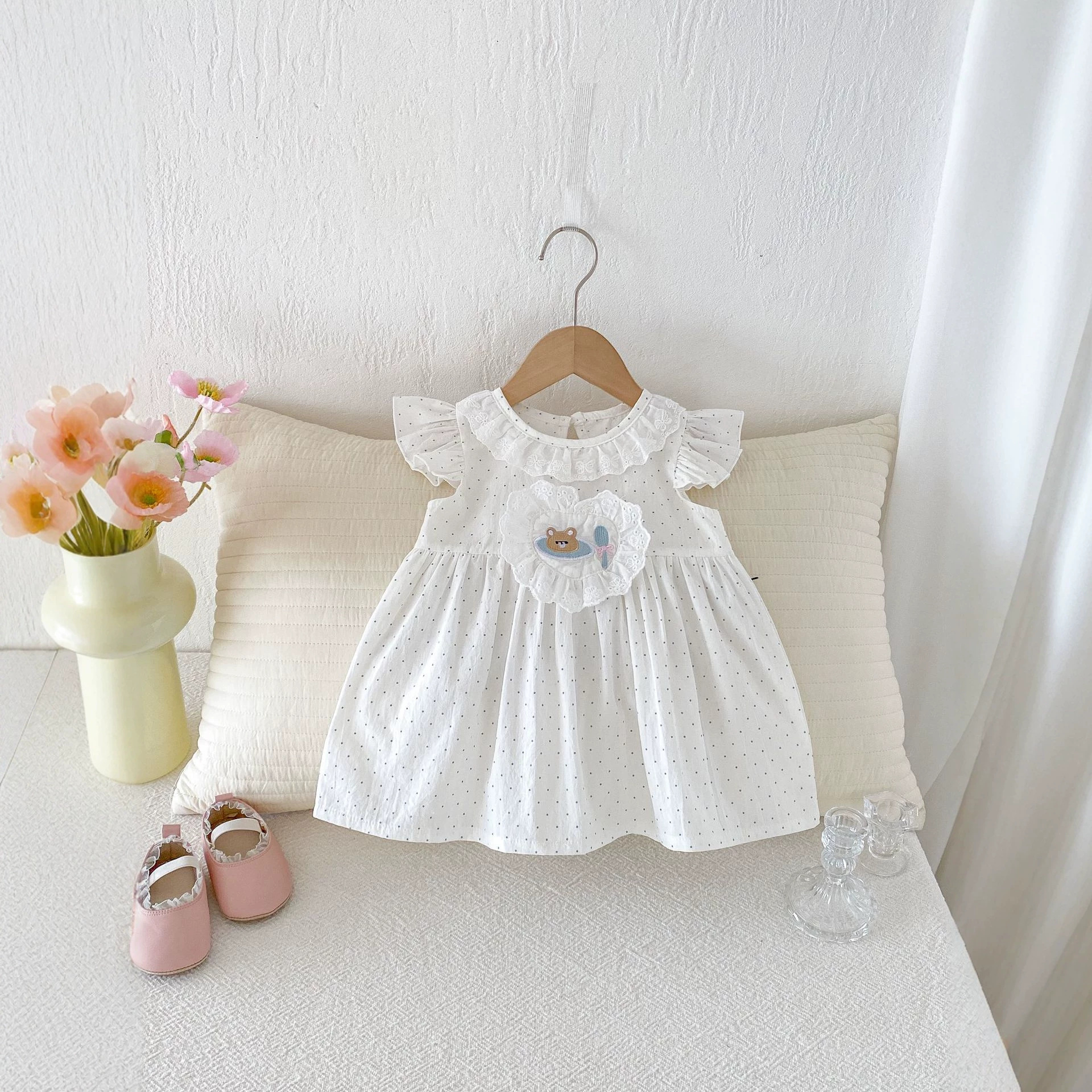 Charming Baby Girl Dress Summer Casual Cotton Polka Dot Princess Dress for Kids Lightweight Summer