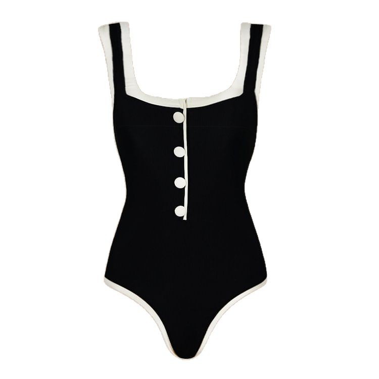 Solid Color Sleeveless Simple Design High-End One-Piece Swimwear Set for Women