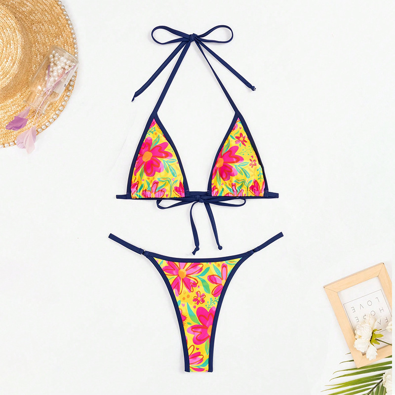 Printed Tie-Back Bikini Set Women's Swimwear for Beach and Hot Spring