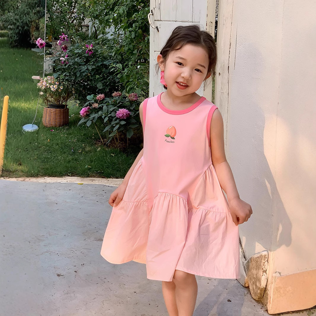 Charming Sleeveless Dress for Girls Summer Cotton White Bodysuit Dress with Bow Detail
