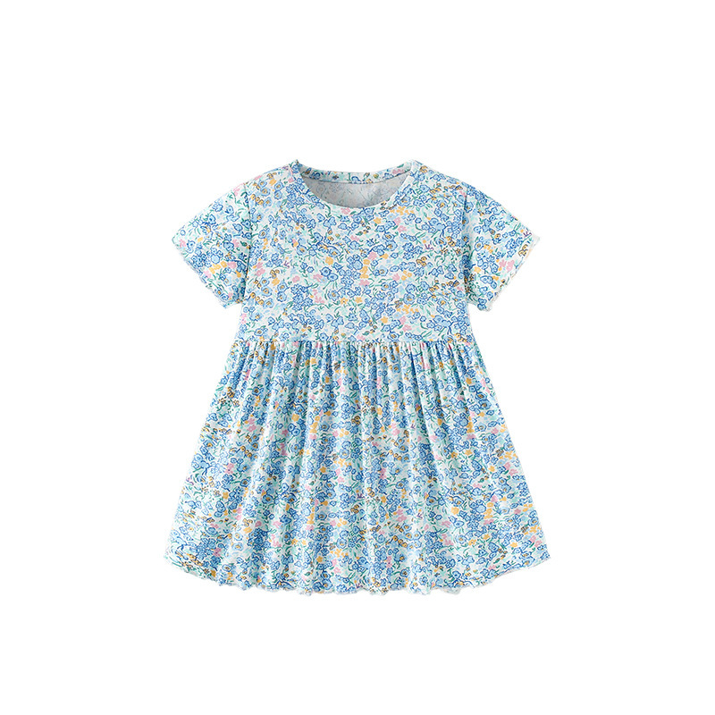 Printed round neck short sleeved A-line skirt