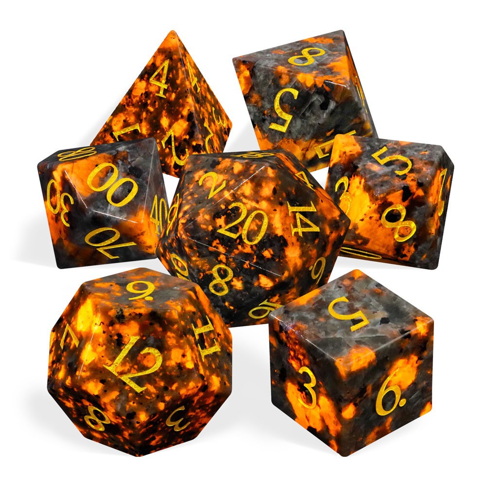 Dungeons Dragons Board Game 7-Piece Set Dice DND RPG D6 D20 Natural Flame Stone