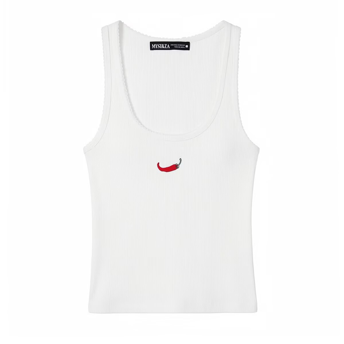 Sleeveless round neck front contrasting embroidered top