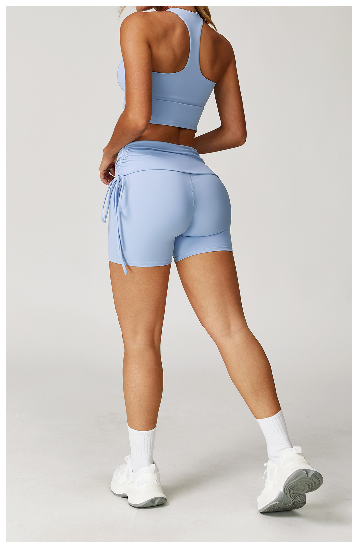 Women's Black Drawstring Tight Yoga Shorts – Front View