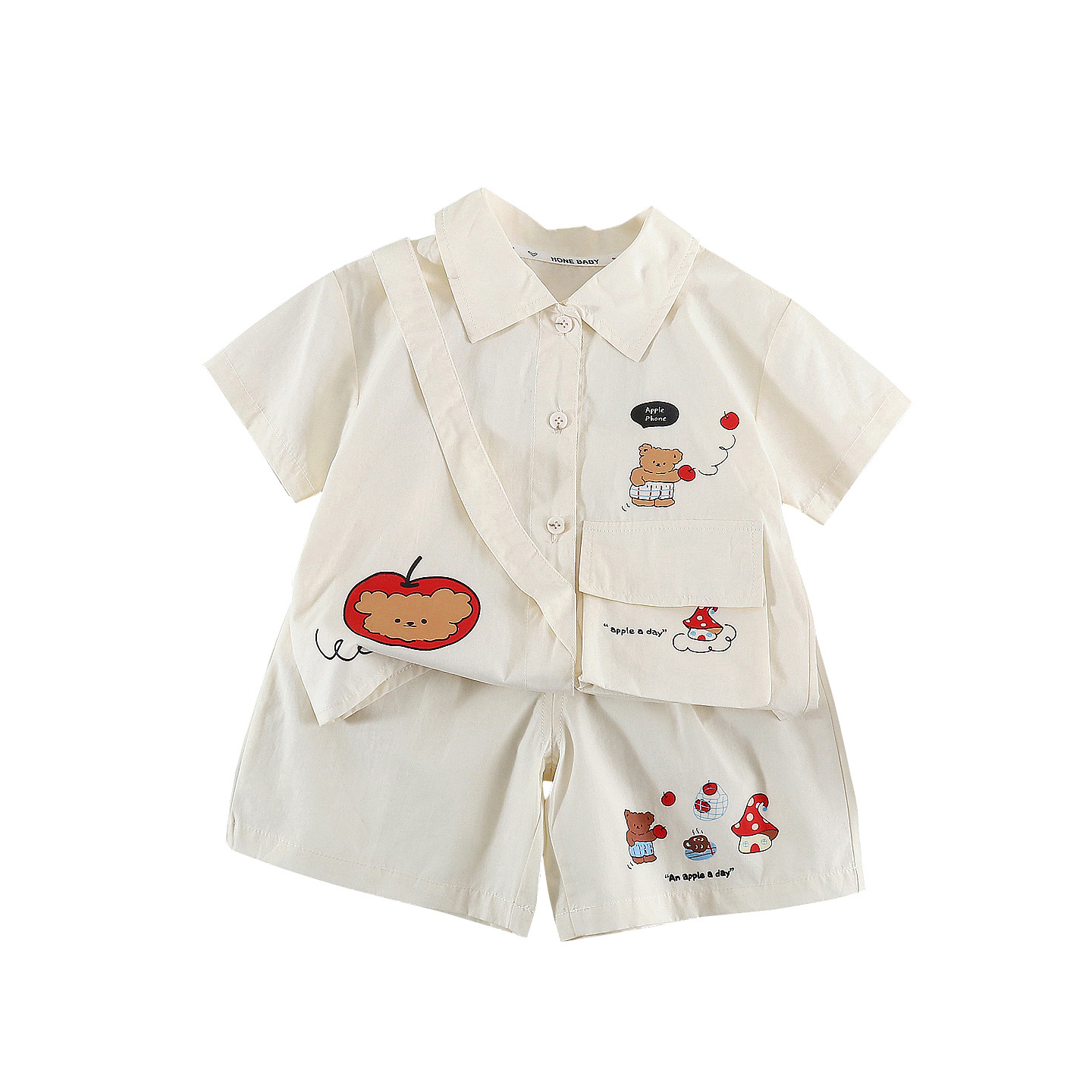Short sleeved cartoon shirt shorts set