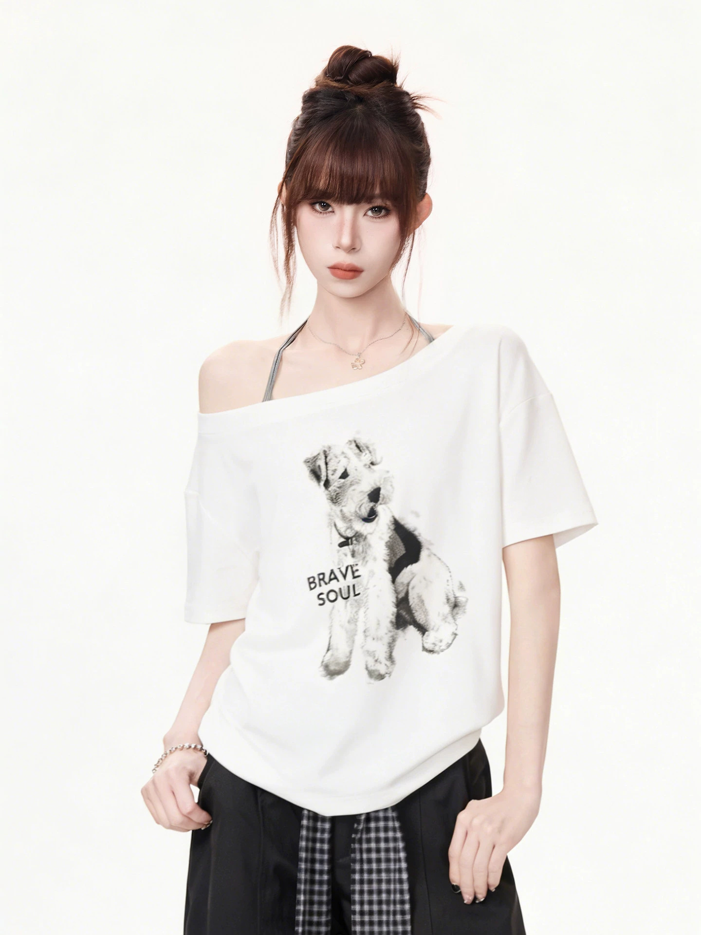 Animal print top on model