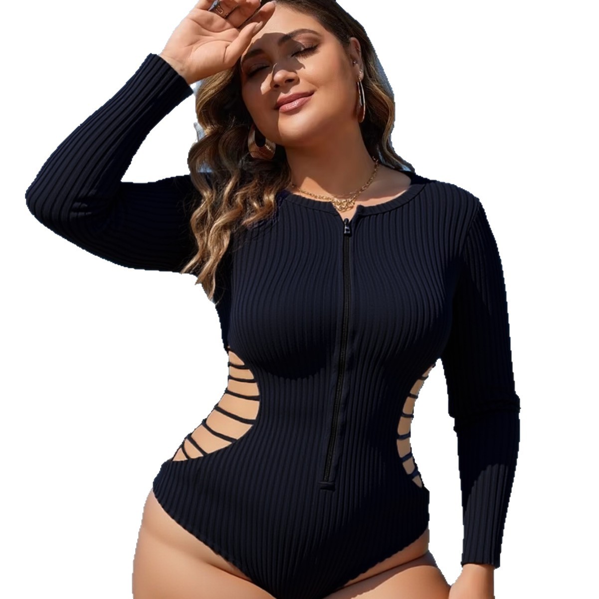Plus Size Women's One-Piece Swimwear Conservative Diving Suit Push-Up Long Sleeve
