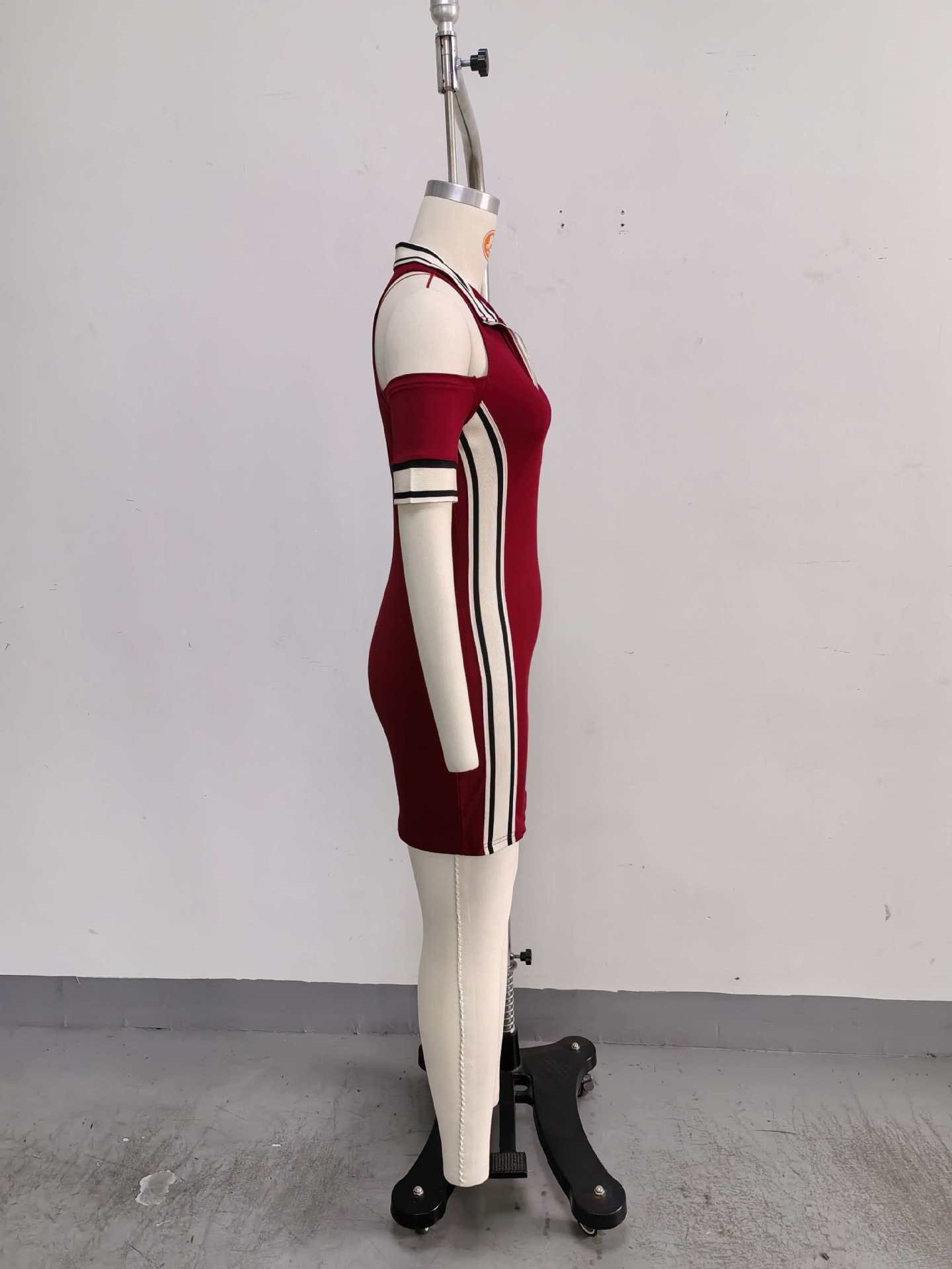 Women's Contrast Stripe Mini Dress – Burgundy Red & Apricot