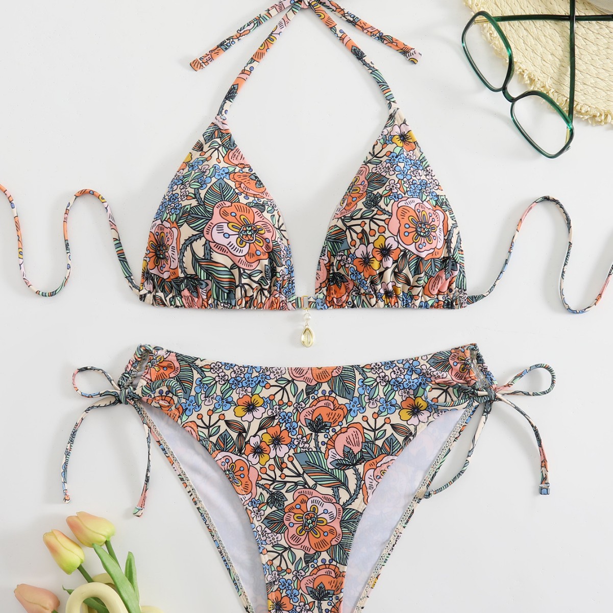 Split high waisted swimsuit