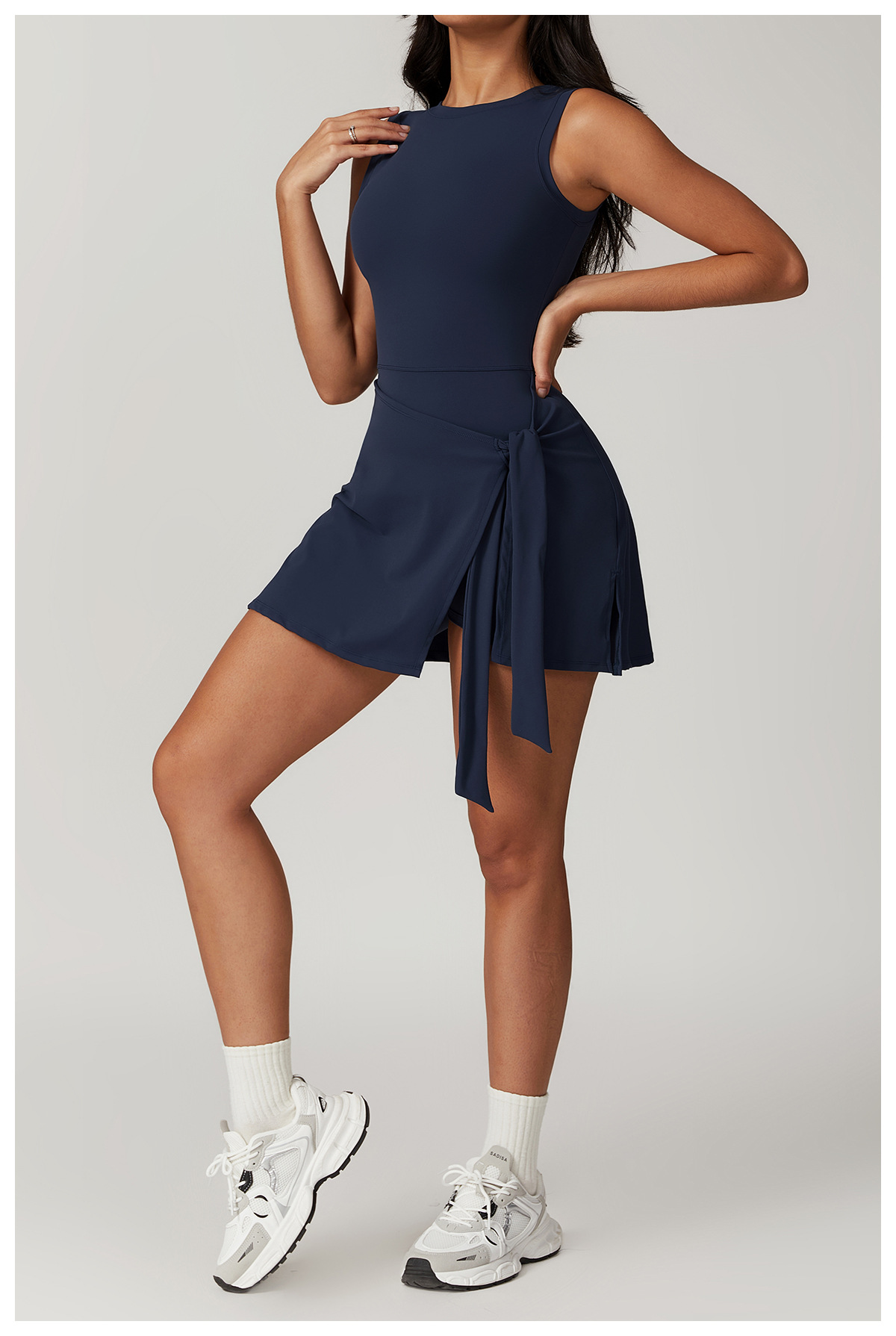 Women's Sleeveless Bodycon Dress – Badge Blue & Mocha Brown