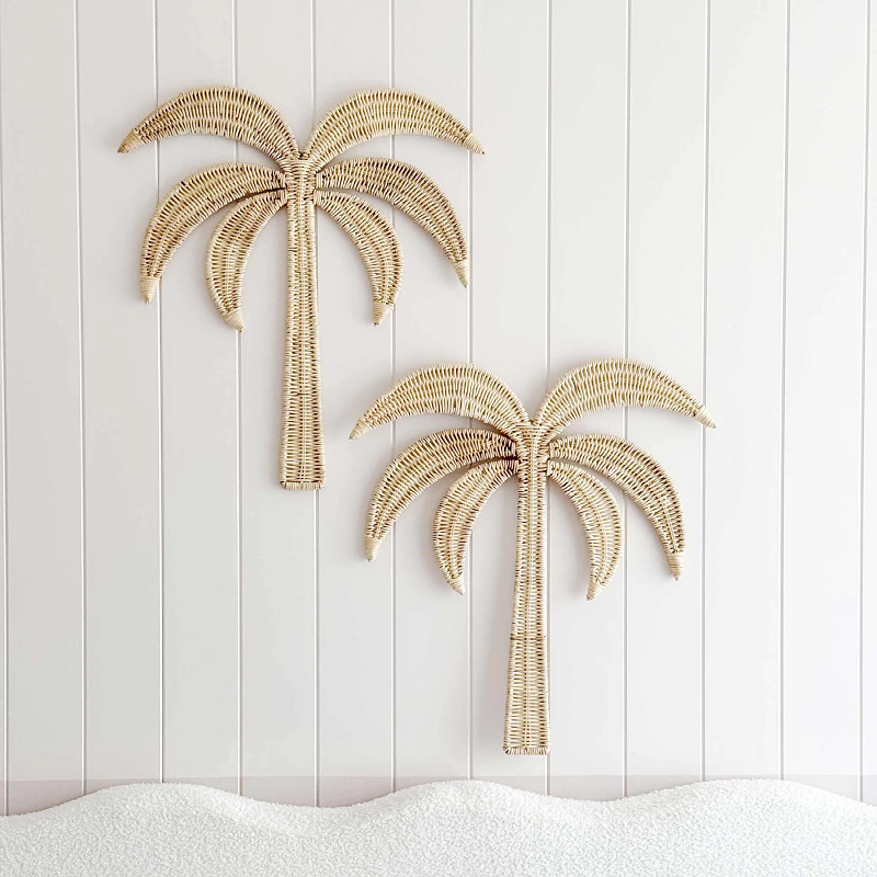 Nordic Style Rattan Coconut Tree Wall Hanging Decoration Hand-Woven Storage Decorative Wall Art for