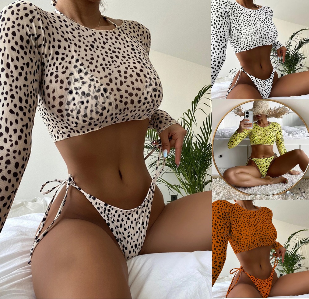 Wave point lace up three piece long sleeved sun protection set