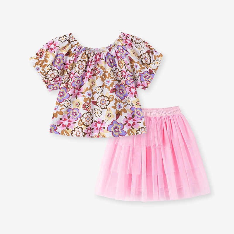 Style Girls' Set Summer Children's Mesh Dress Set Fashionable Baby Two-Piece Set