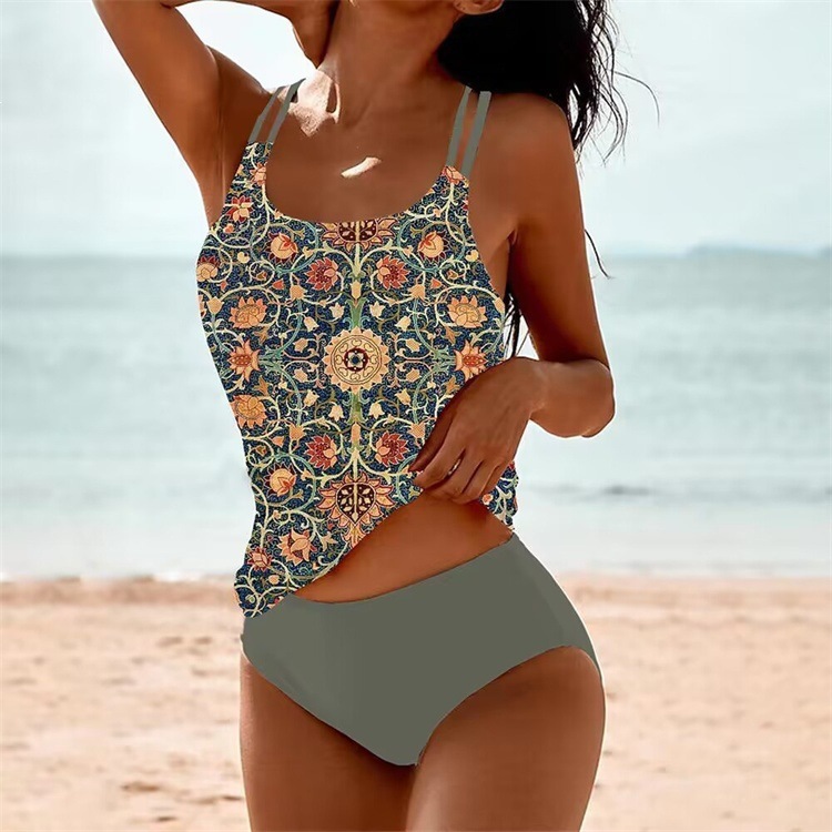 Maillot de bain deux pièces femme imprimé pois rétro