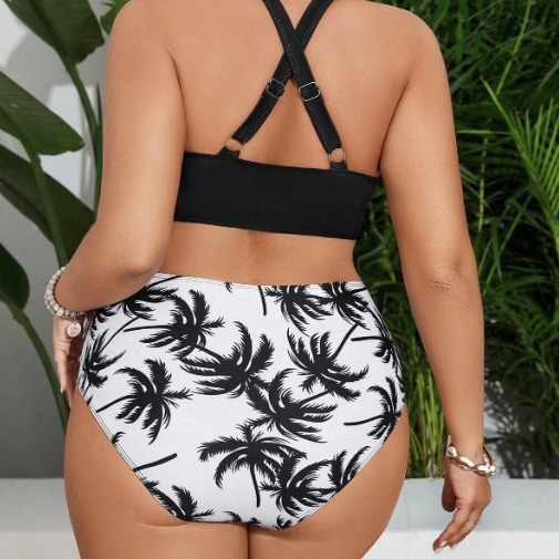 Plus size bikini swimwear set in patterned print — padded wire-free top for curvy women sizes 1X to 4X