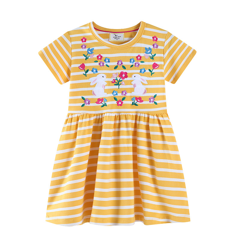 Style Girls' Short Sleeve Knit Cotton Princess Dress for Toddlers, Children's Clothing