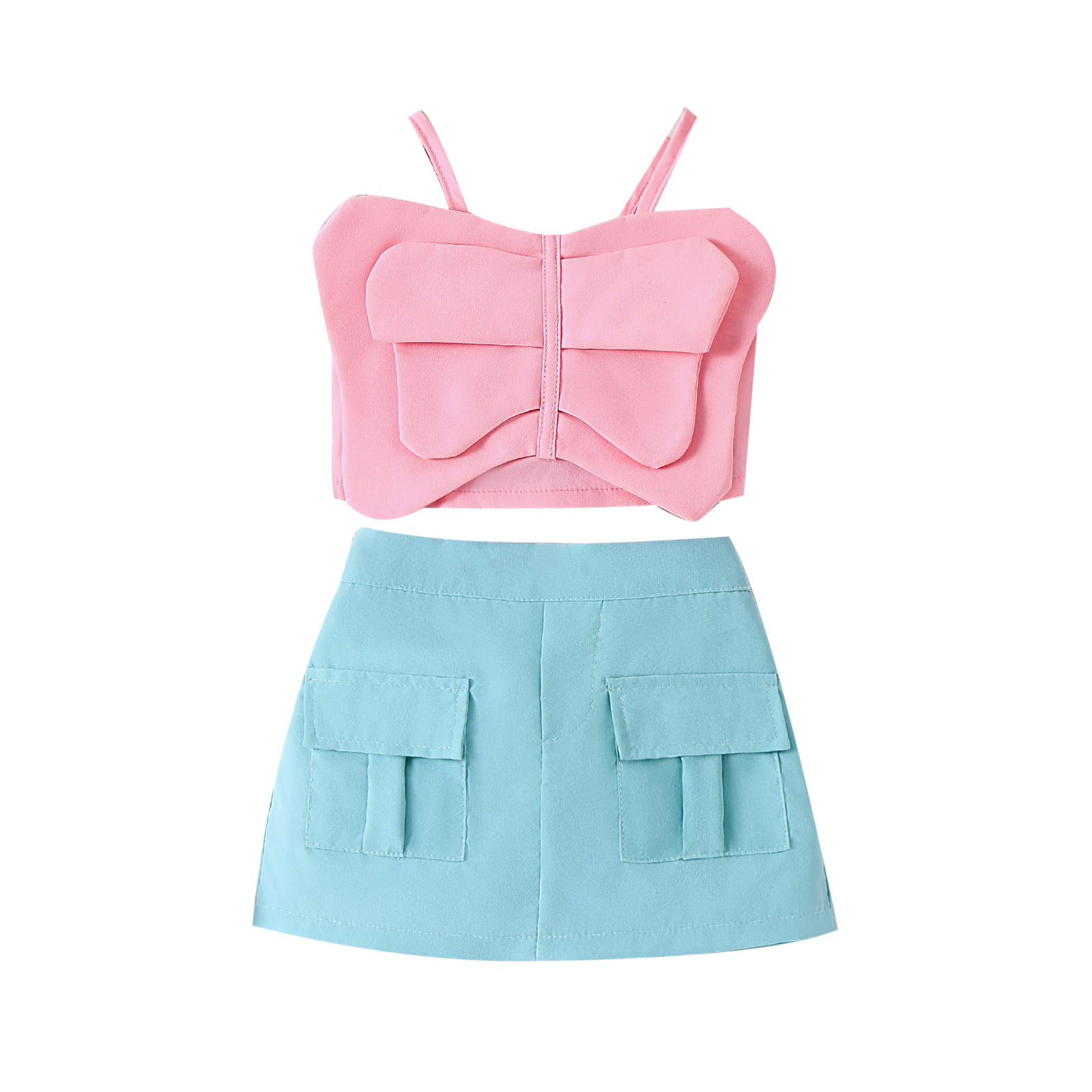 Strap top pocket work pants skirt set