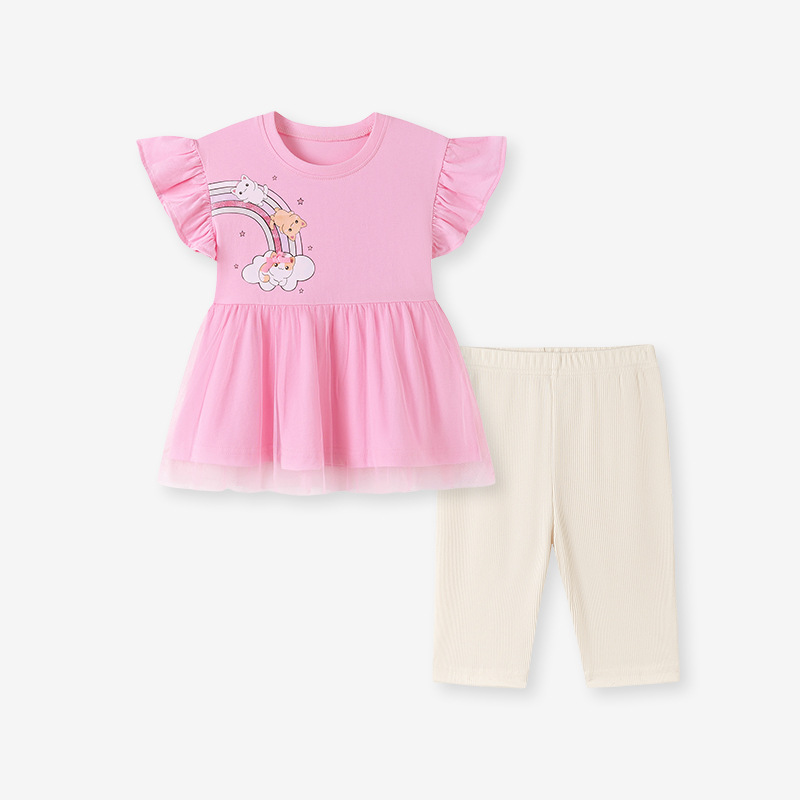 Children's Clothing Factory Export Summer Girls' Outfit Set Cute Rainbow Sweet Kids Set