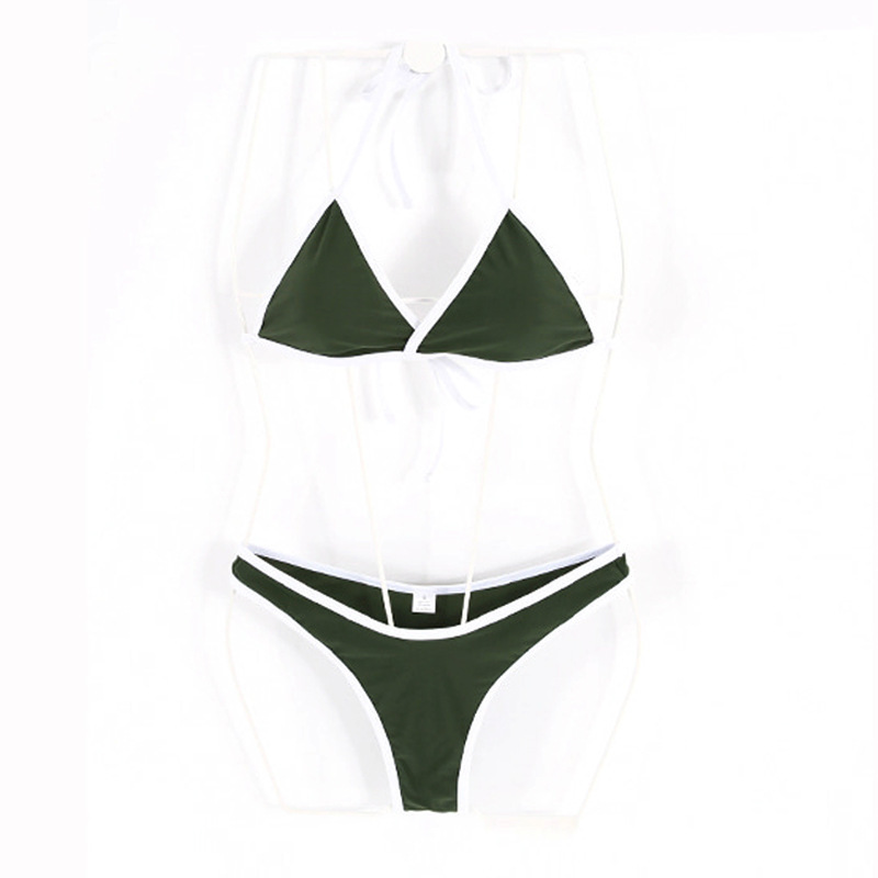 Solid Color Halter Neck Bikini Cut Swimwear Backless