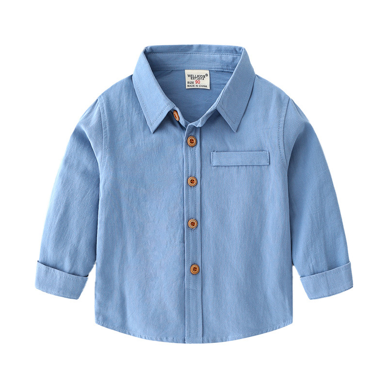 Long Sleeve Solid Color Boys' Shirt Children's Top for Kids