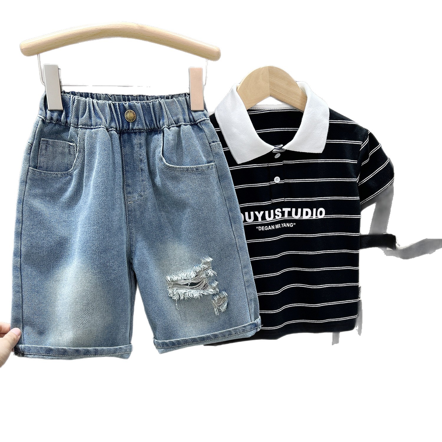 Casual Ripped Loose Wide-Leg Boy's Denim Shorts for Kids