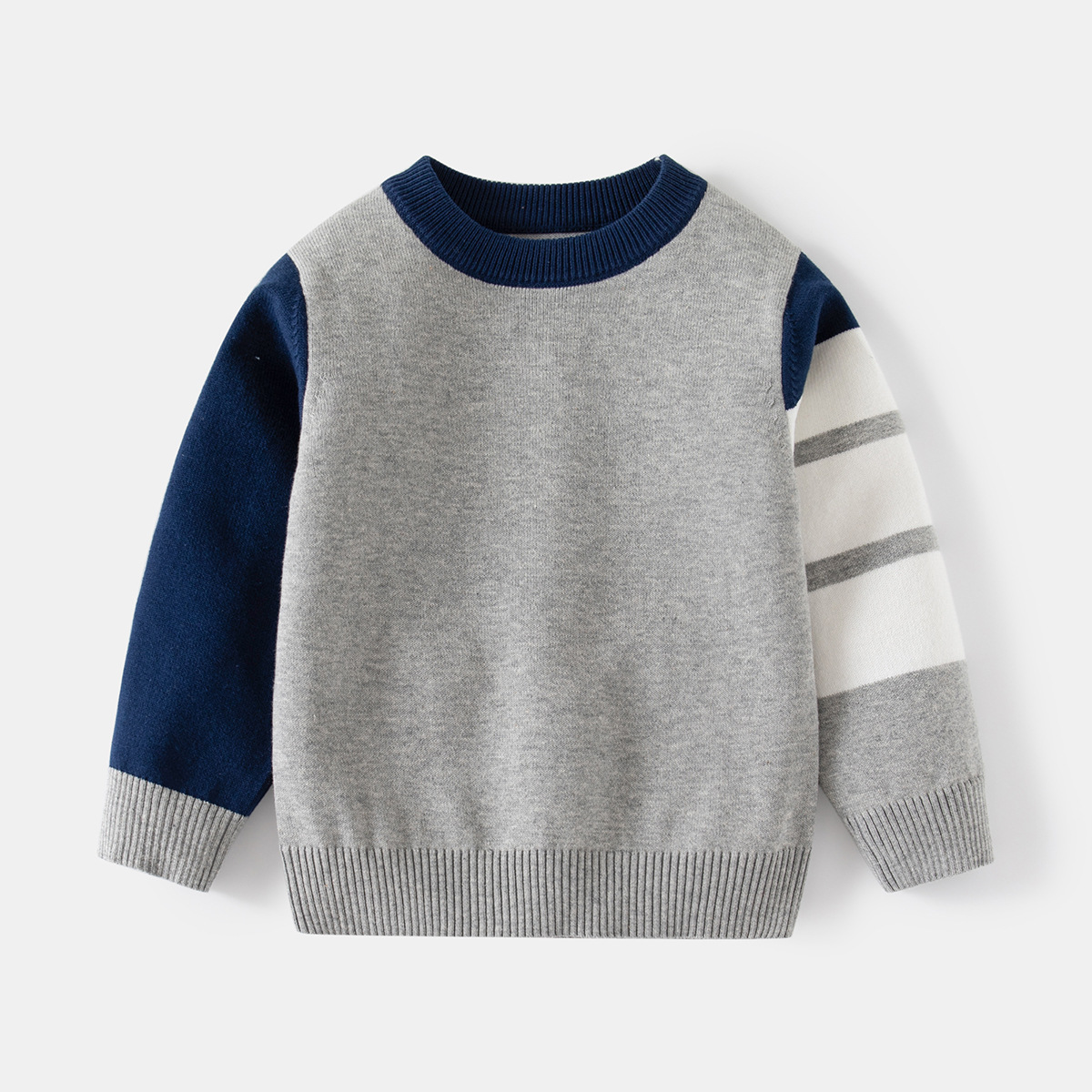 Men's Children Lightweight Round Neck Pullover Knitwear Baby Color-block Sleeve Sweater Kids Casual