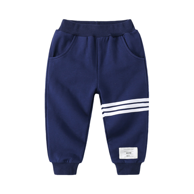 Long Pants for Boys in Blue-Gray Stripe Cotton Casual Pants for Kids