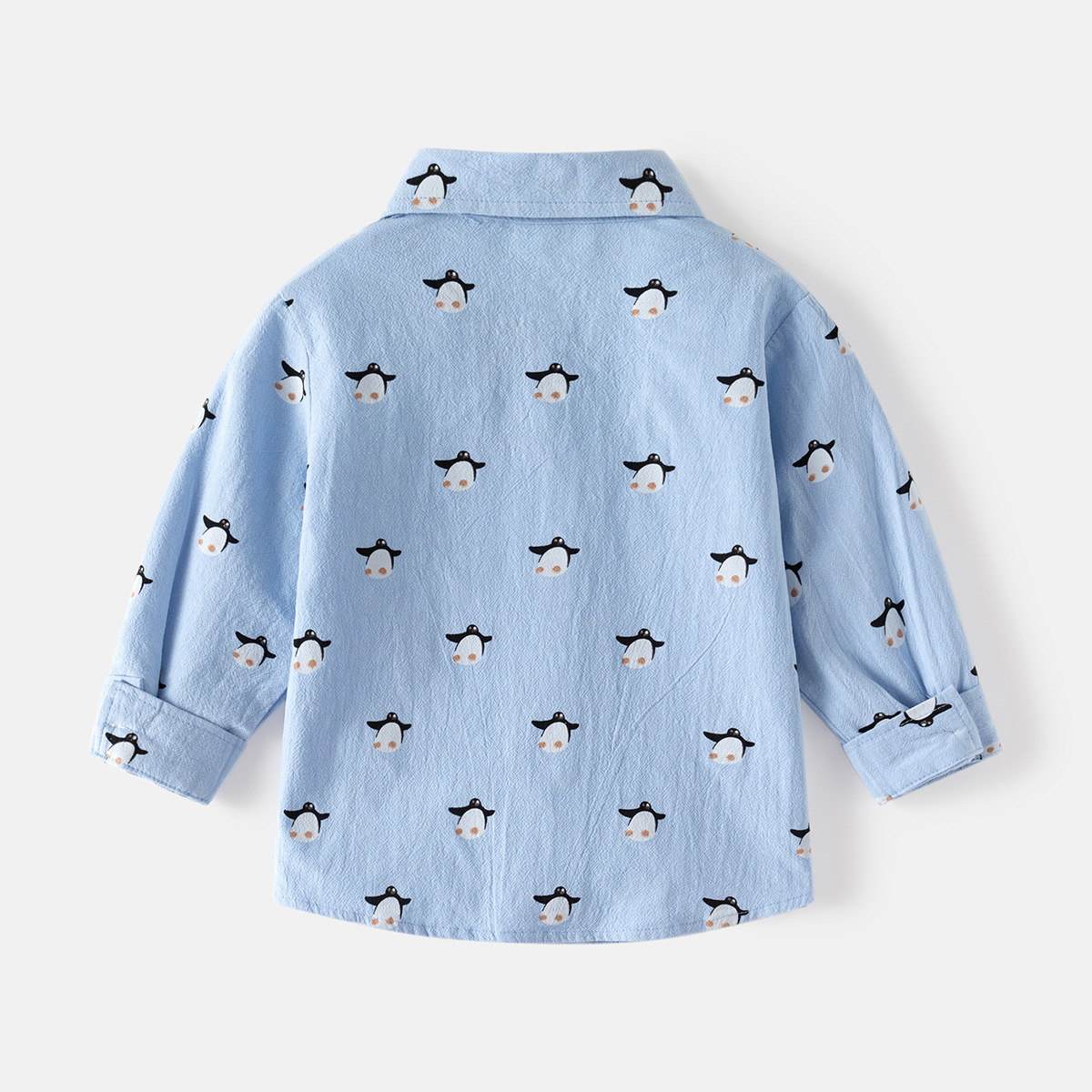 Boy Long Sleeve Button-Up Shirt with Cartoon Print and Turn-Down Collar