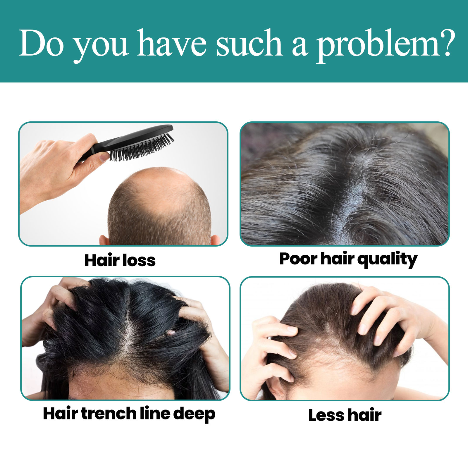 Hair-loss concern graphic beside liquid scalp serum