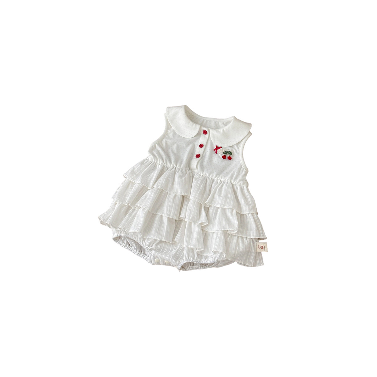 Cherry Printed Baby Girl Onesie, Princess Style Layered Cake Skirt, Triangular Bodysuit