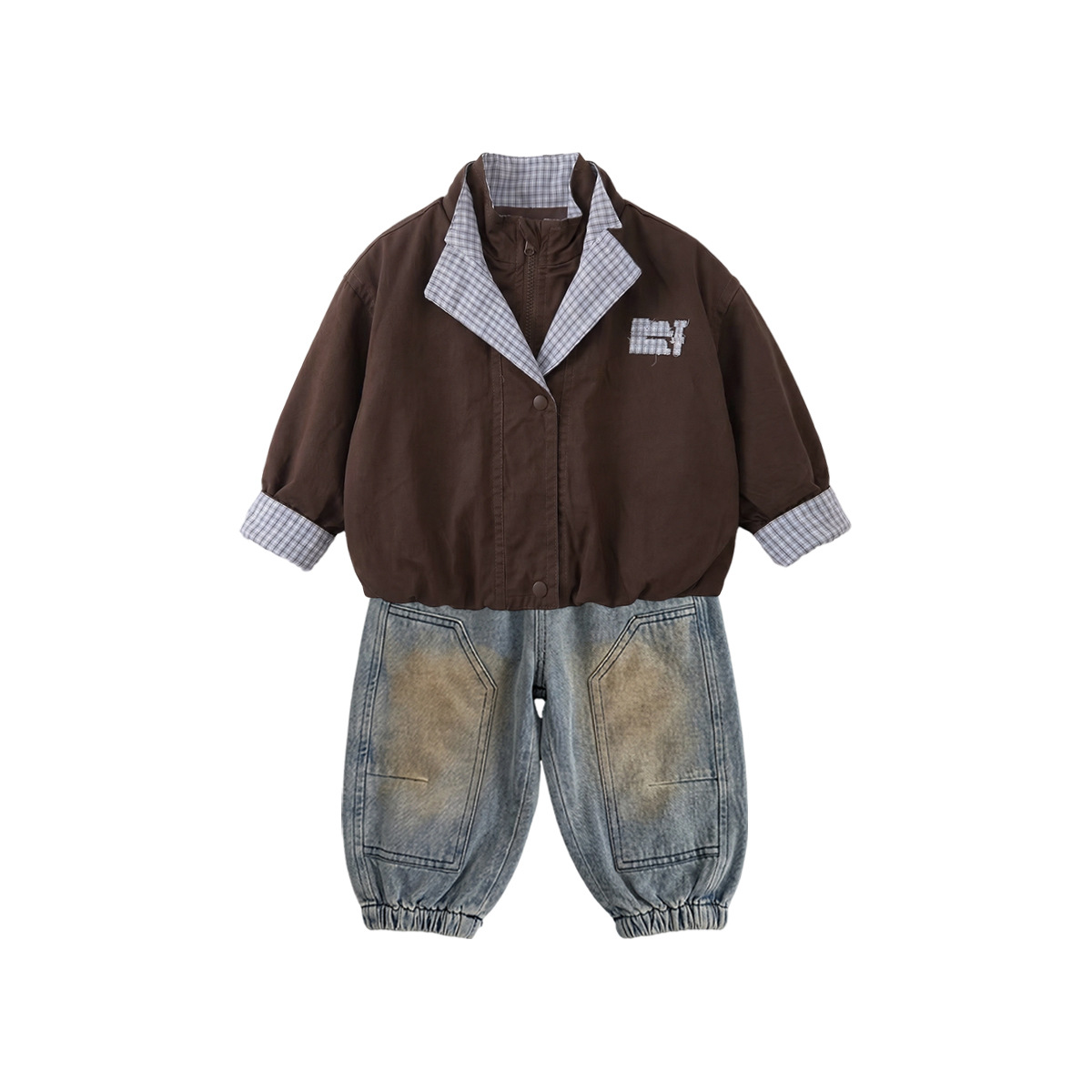 Stylish Fake Two-Piece Jacket Jeans and Inner Shirt for Boys Wear