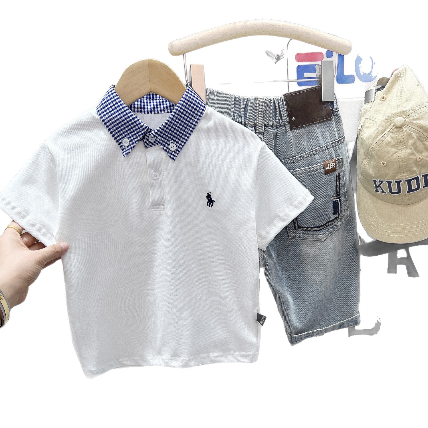 Solid Color Short Sleeve Polo Shirt with Shirt Collar for Boys