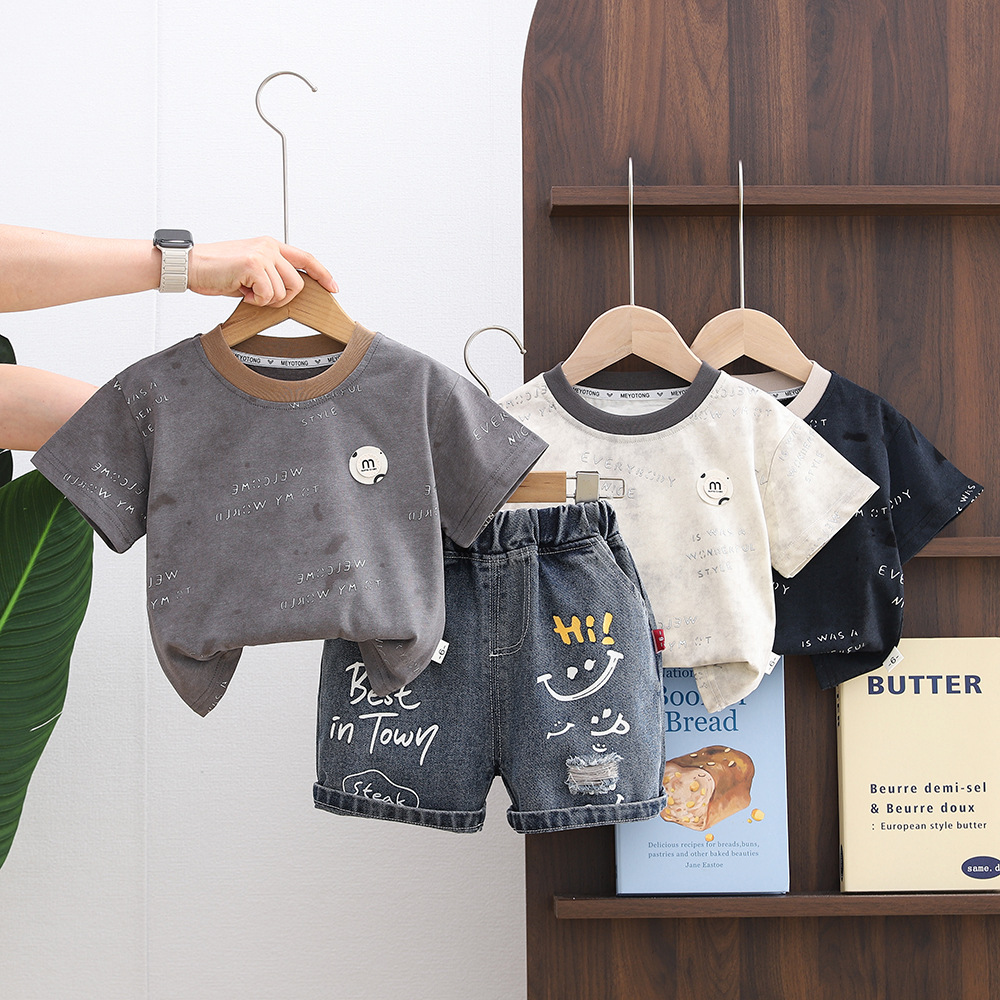 Summer thin baby round neck short sleeved two-piece set