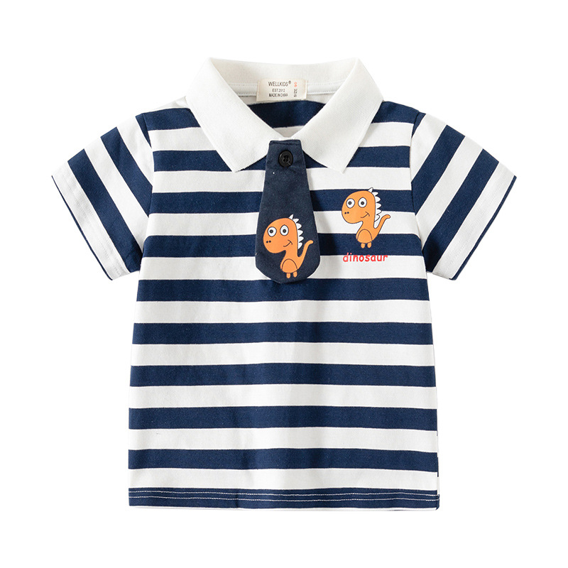 Stripe Short Sleeve Turn-down Collar Children's Polo Shirt