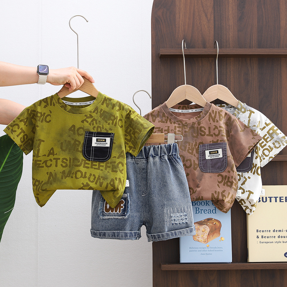 Summer letter short sleeved two-piece set for babies