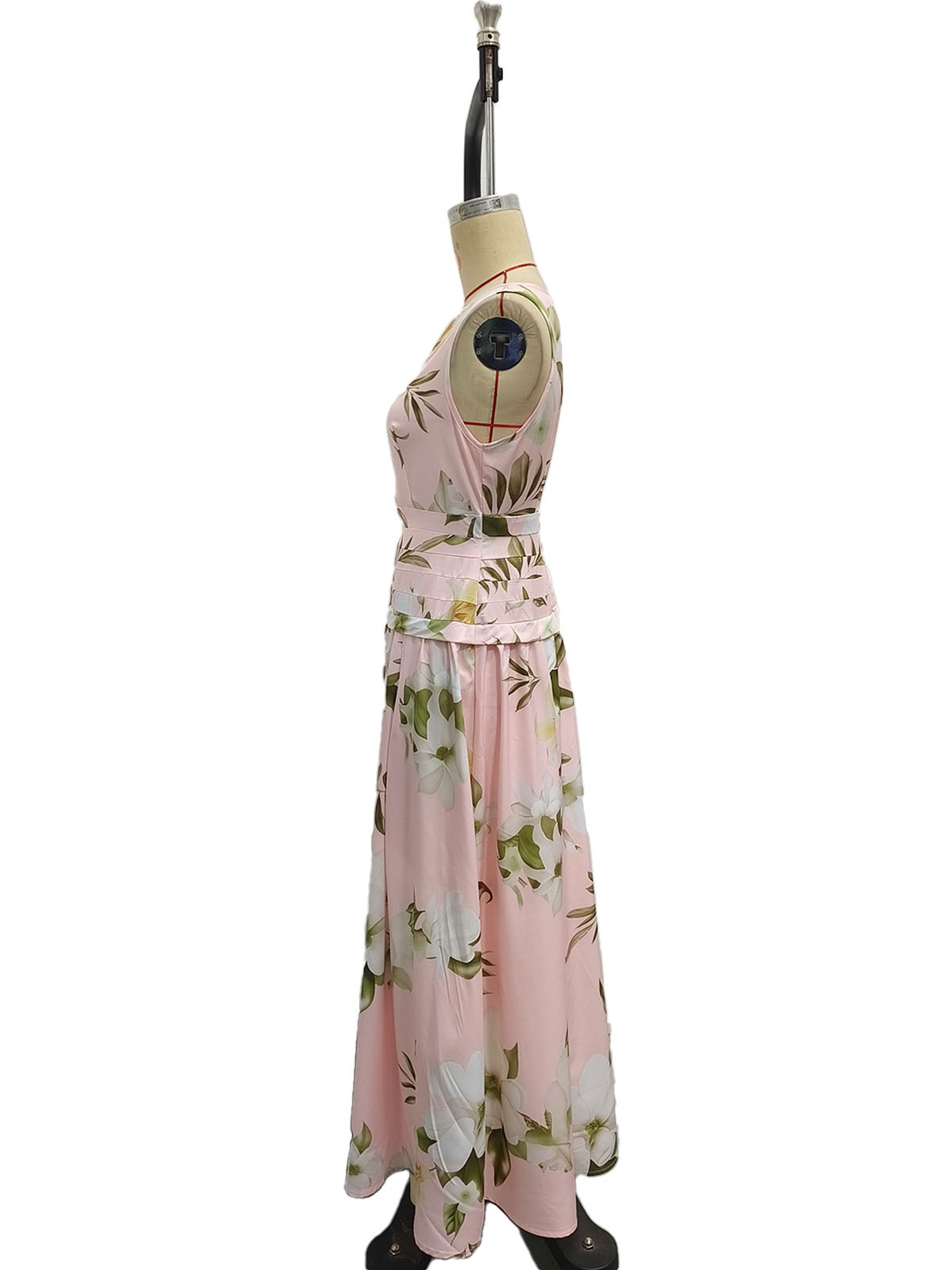 Women's Floral Print Sleeveless Backless Maxi Dress - yellow colorway full look