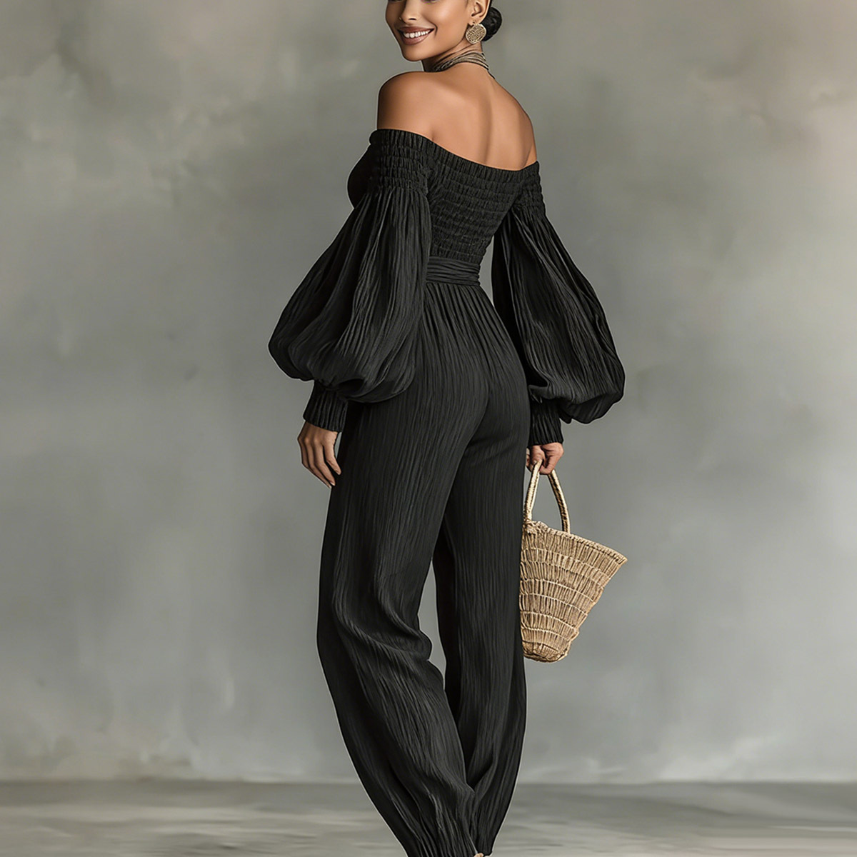 Women's off-shoulder jumpsuit — Sky Blue color detail
