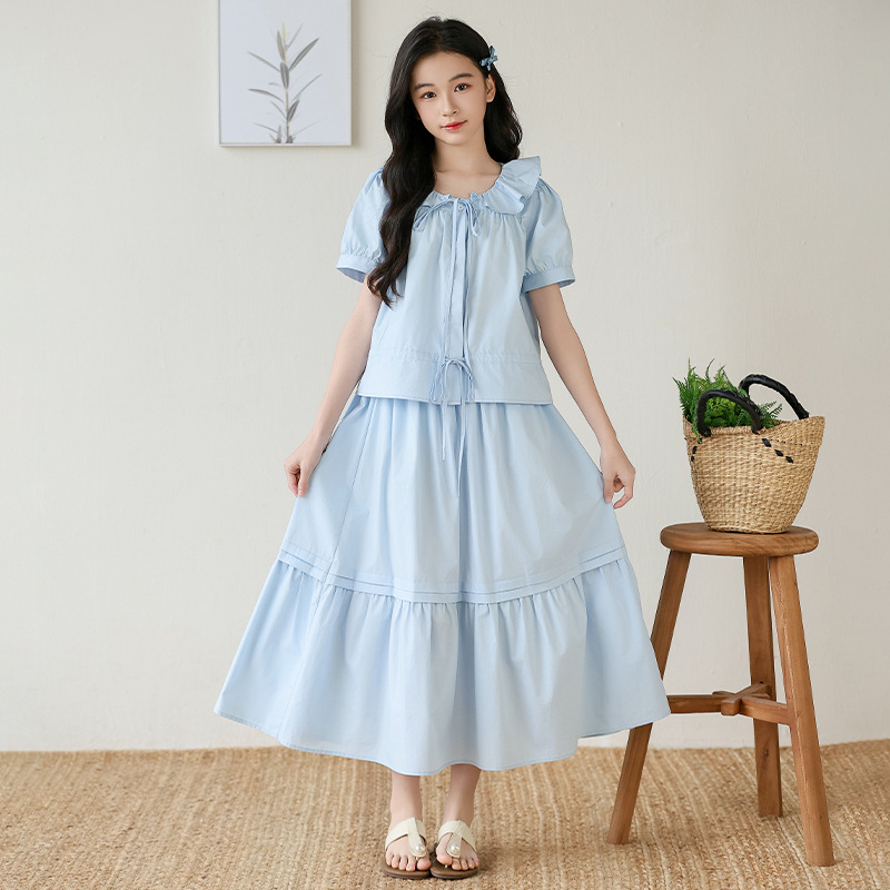 Summer Outfit for Kids, Sleeveless Top and Skirt Set with Drawstring Waist Design