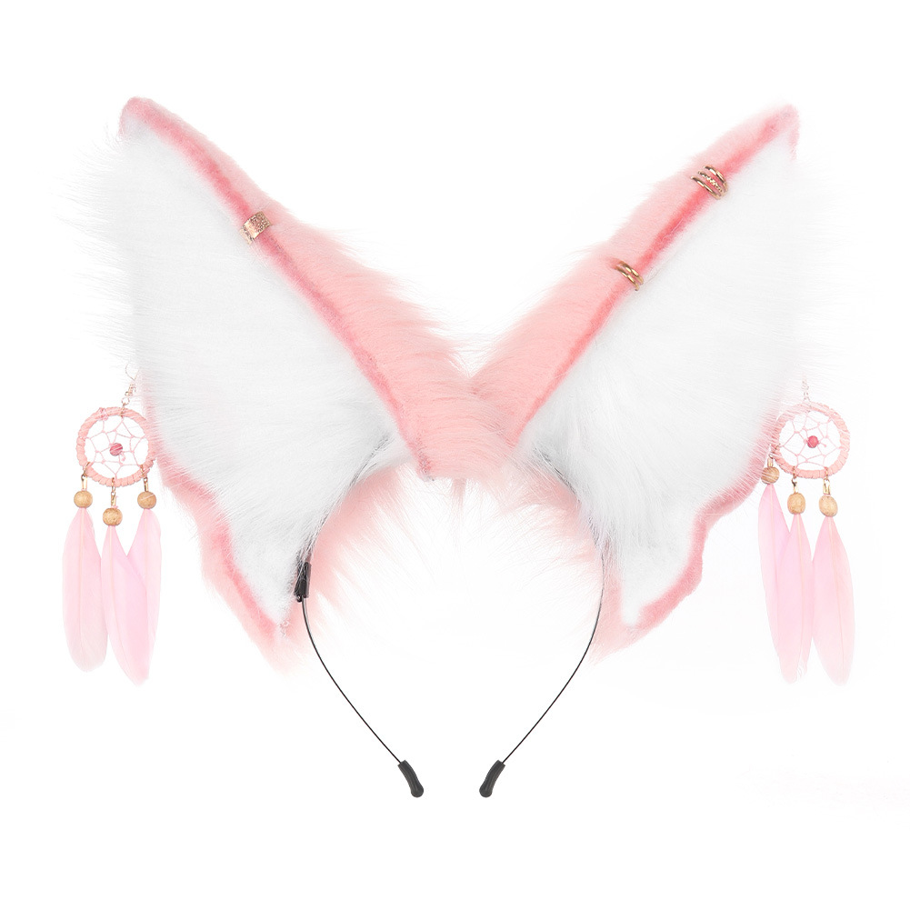 Handmade Plush Animal Ears Headband with Dreamcatcher Accessory, Halloween Costume Anubis Egyptian