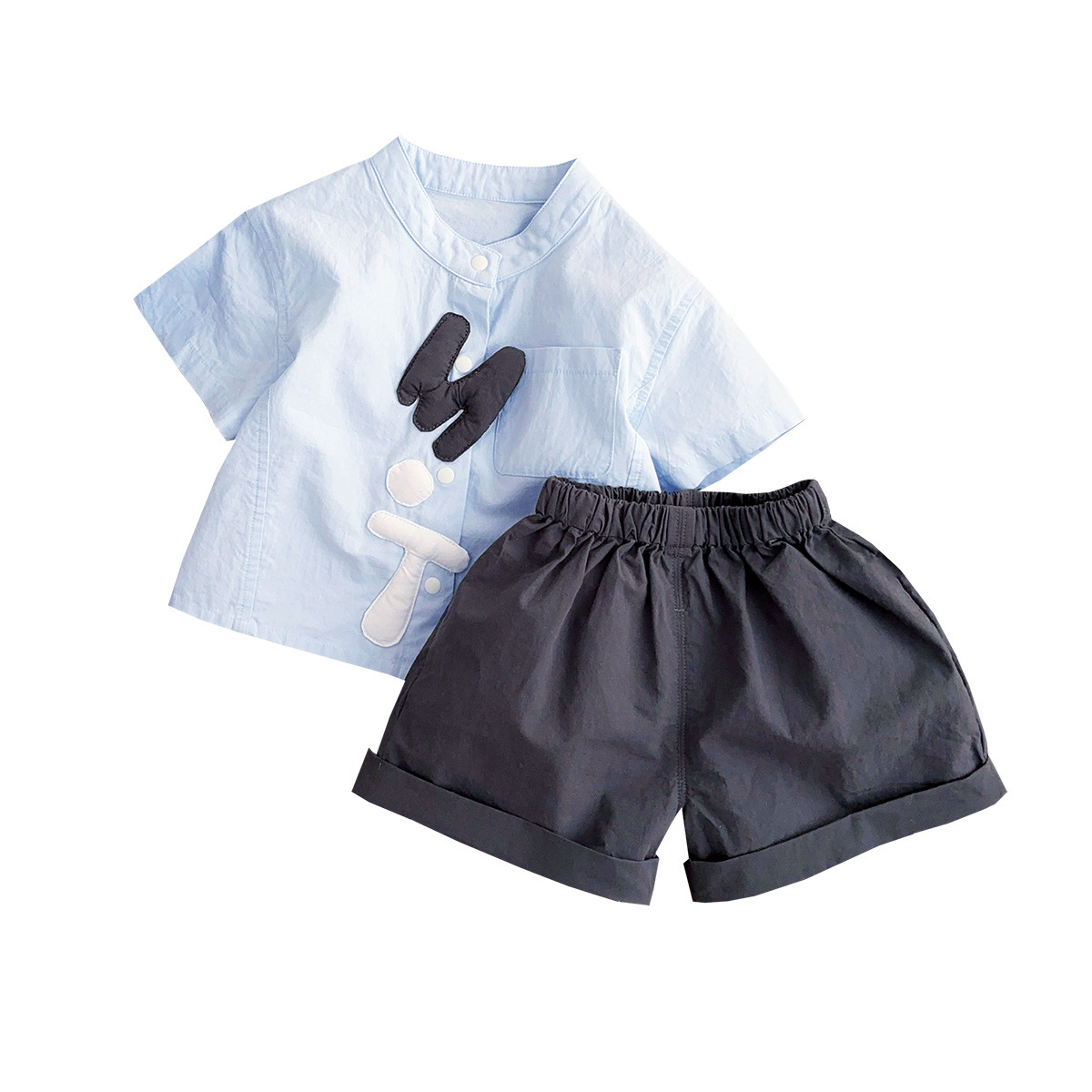 Casual Cotton Two-Piece Set, Lightweight Short Sleeve T-Shirt Solid Color Shorts for Kids