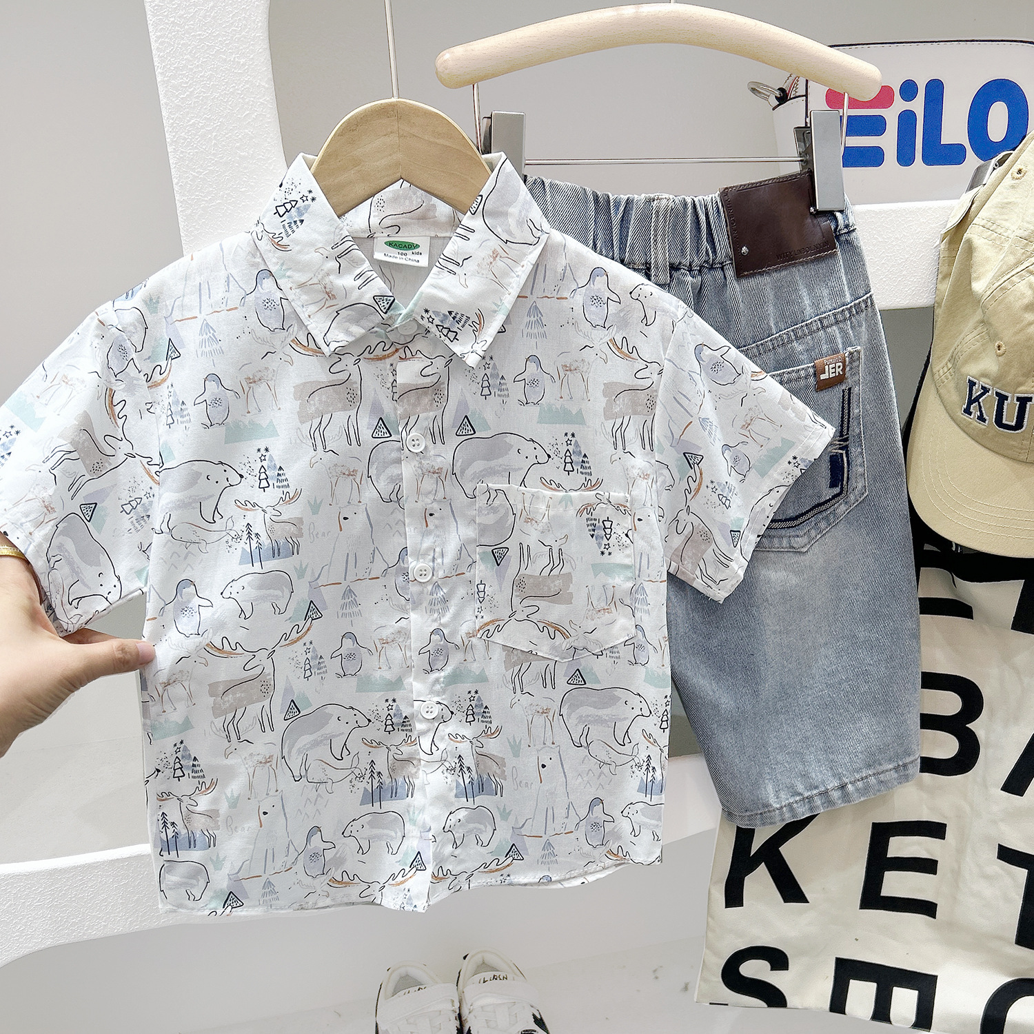 Short Sleeve Shirt Boy's Full Print Cartoon Short Sleeve Shirt Loose Half Top