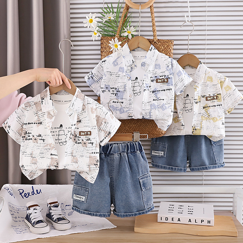 Thin shirt short sleeved summer outfit baby three piece set