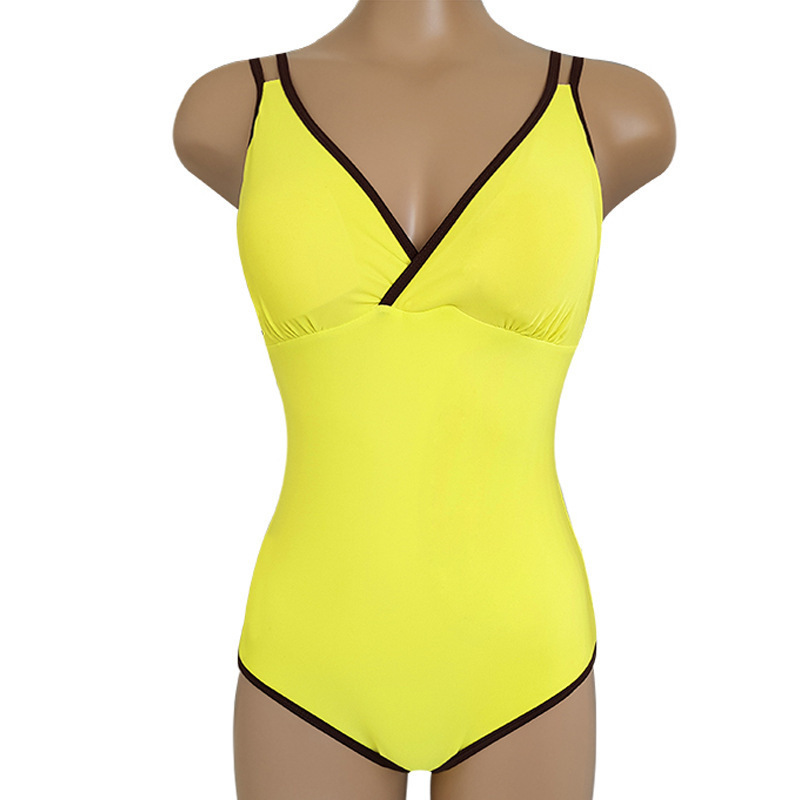 Simple Elegant Deep V-Neck Slim Fit One-Piece Women's Swimwear