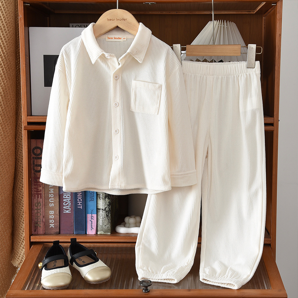 Cute Girls' Two-Piece Set Autumn Knit Corduroy Long Sleeve Jacket and Pants Set